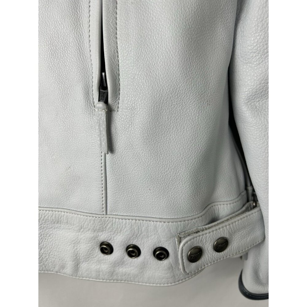 Power Trip Women's Leather Zip Up Motorcycle Jacket Large Cream/Silver Grey - Picture 16 of 16